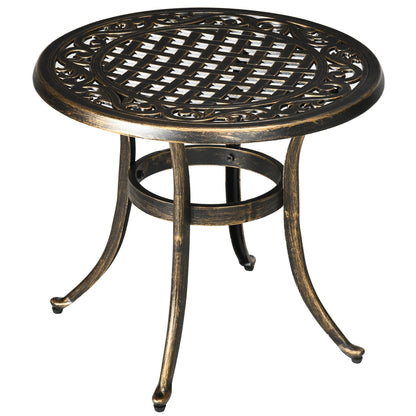 Outsunny Outdoor Garden Table, Cast Aluminium Patio End Table with Anti-slip Foot Pads for Garden, Patio, Balcony, 60 x 52.5cm, Bronze