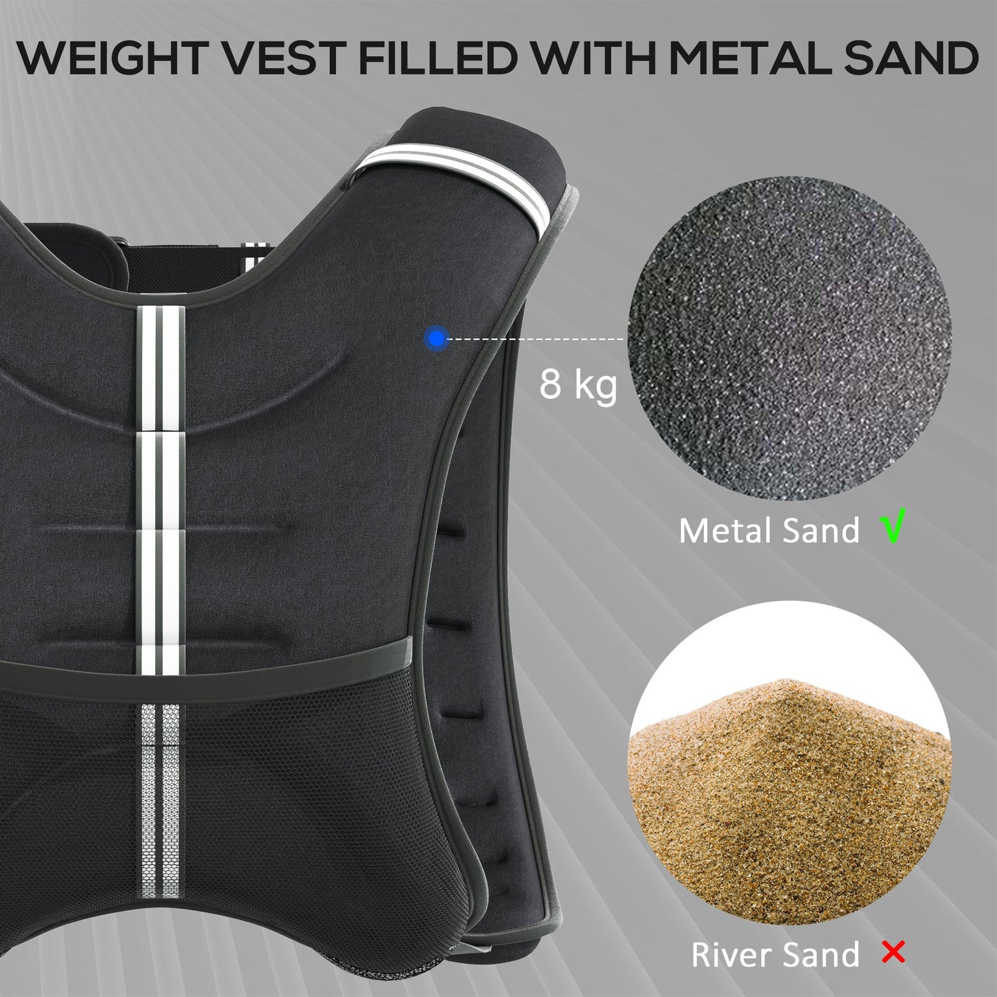 HOMCOM 8KG Weighted Vest, Running Weight Vest with Adjustable Strap, Convenient Pocket and Reflective Strips for Men and Women