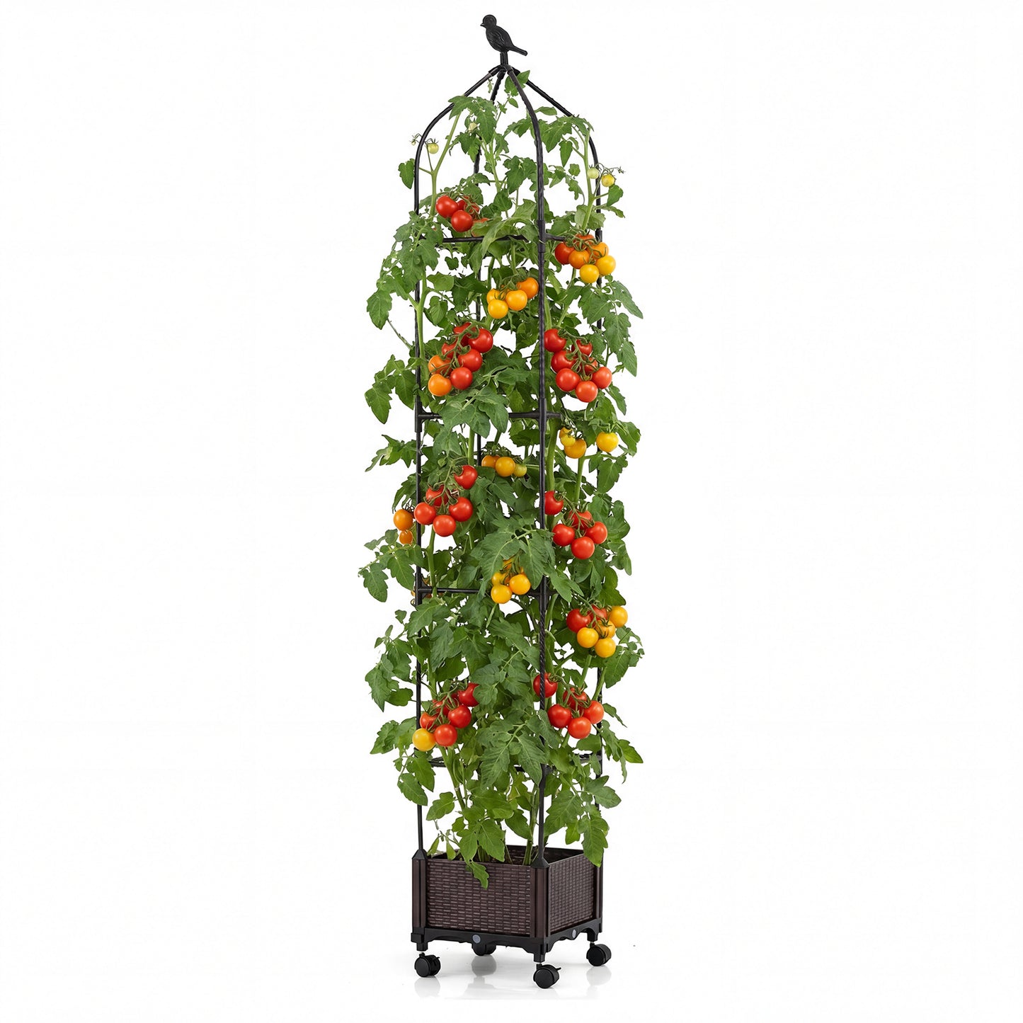 Raised Garden Bed Planter Box with Obelisk Trellis 200 cm-Black