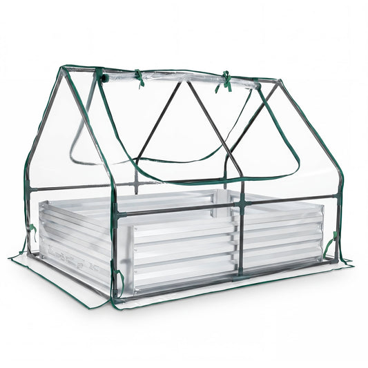 Raised Garden Bed with 2 Large Screen Windows for Flowers Vegetables-Silver