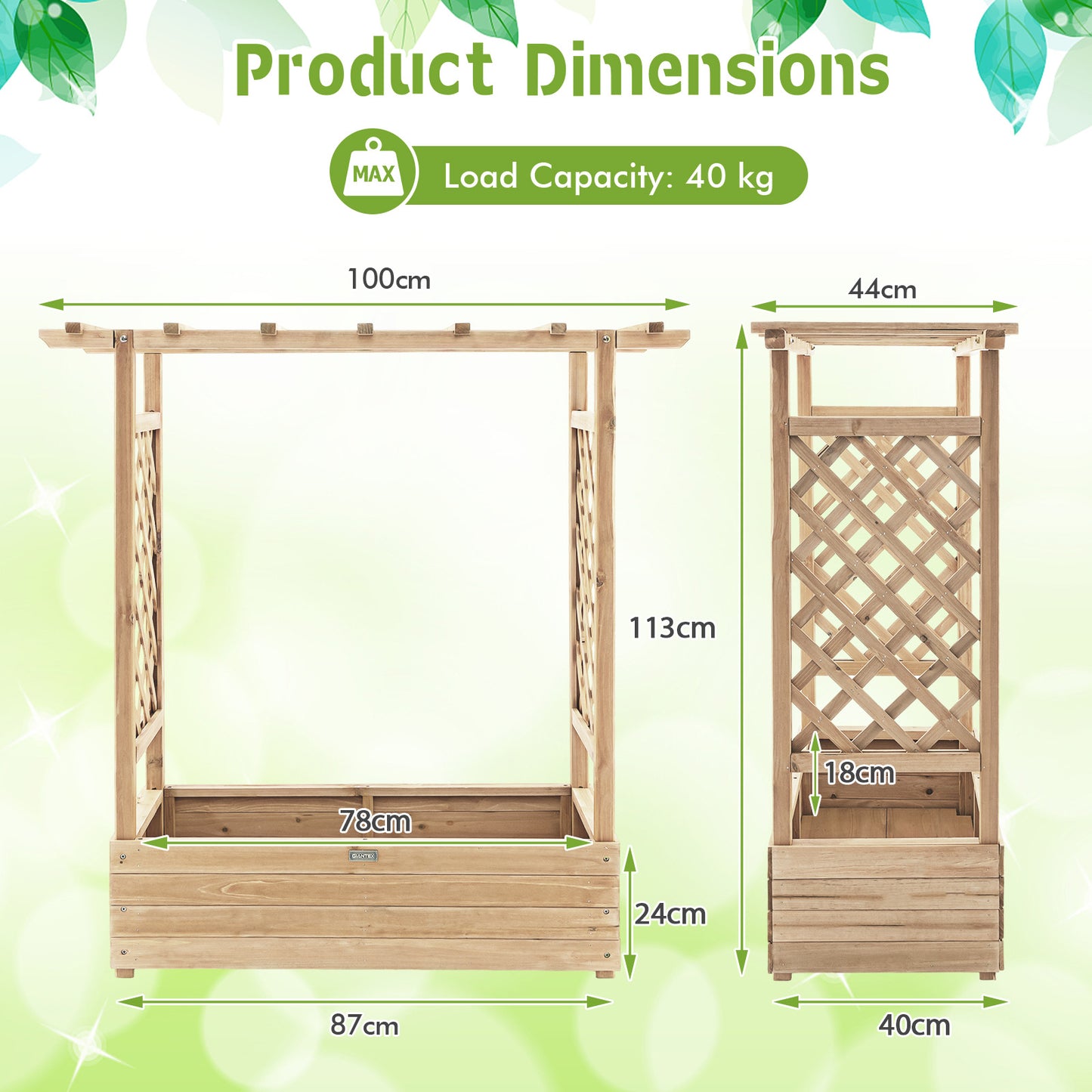Raised Garden Bed with Arch Trellis-Natural