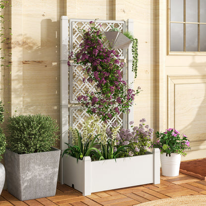 Self-Watering Standing Planter Box Lattice Panels for Vine Climbing Fruits Vegetables-White