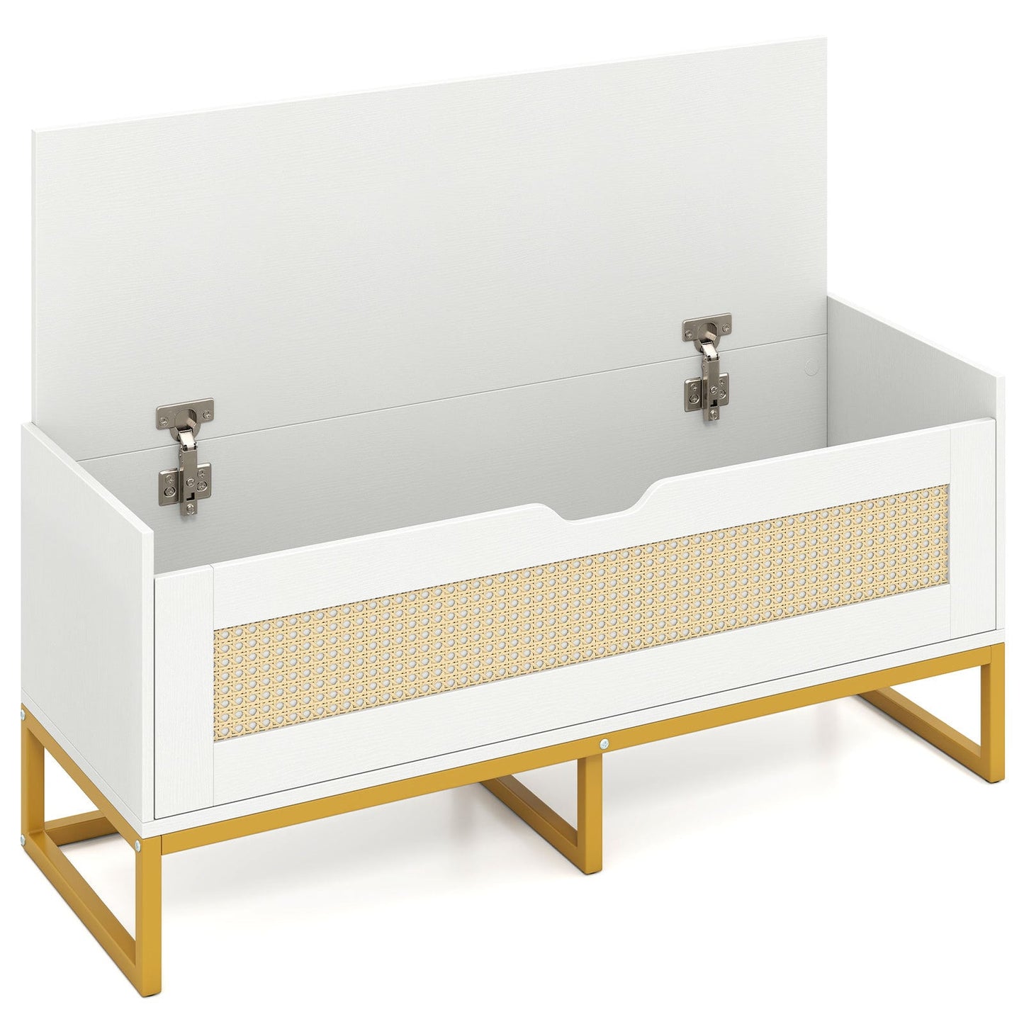 Rattan Storage Chest Wicker Shoe Bench with Padded Seat-White
