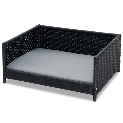 Handwoven Wicker Pet Bed Sofa Couch with Metal Frame and Cushion-Grey