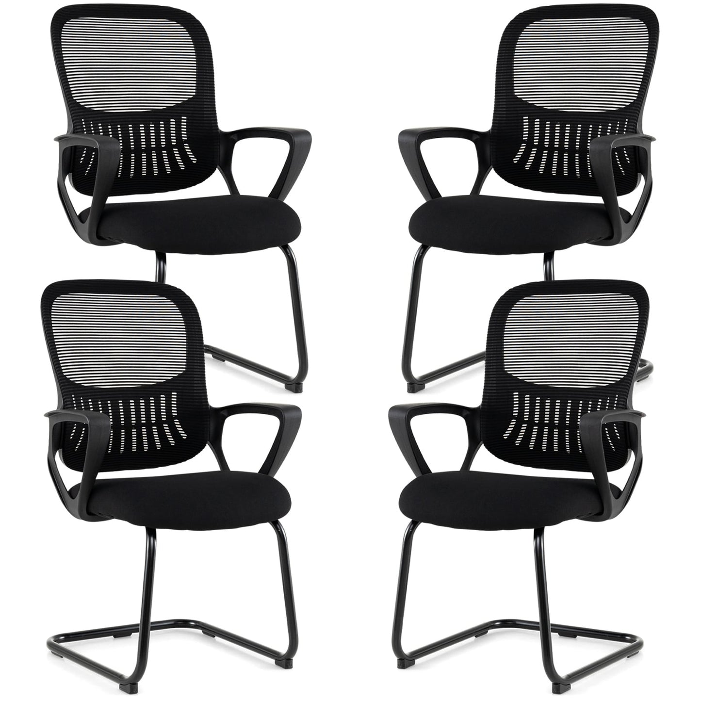 Reception Chairs Set of 4 with Breathable Mesh Back Storage-Black
