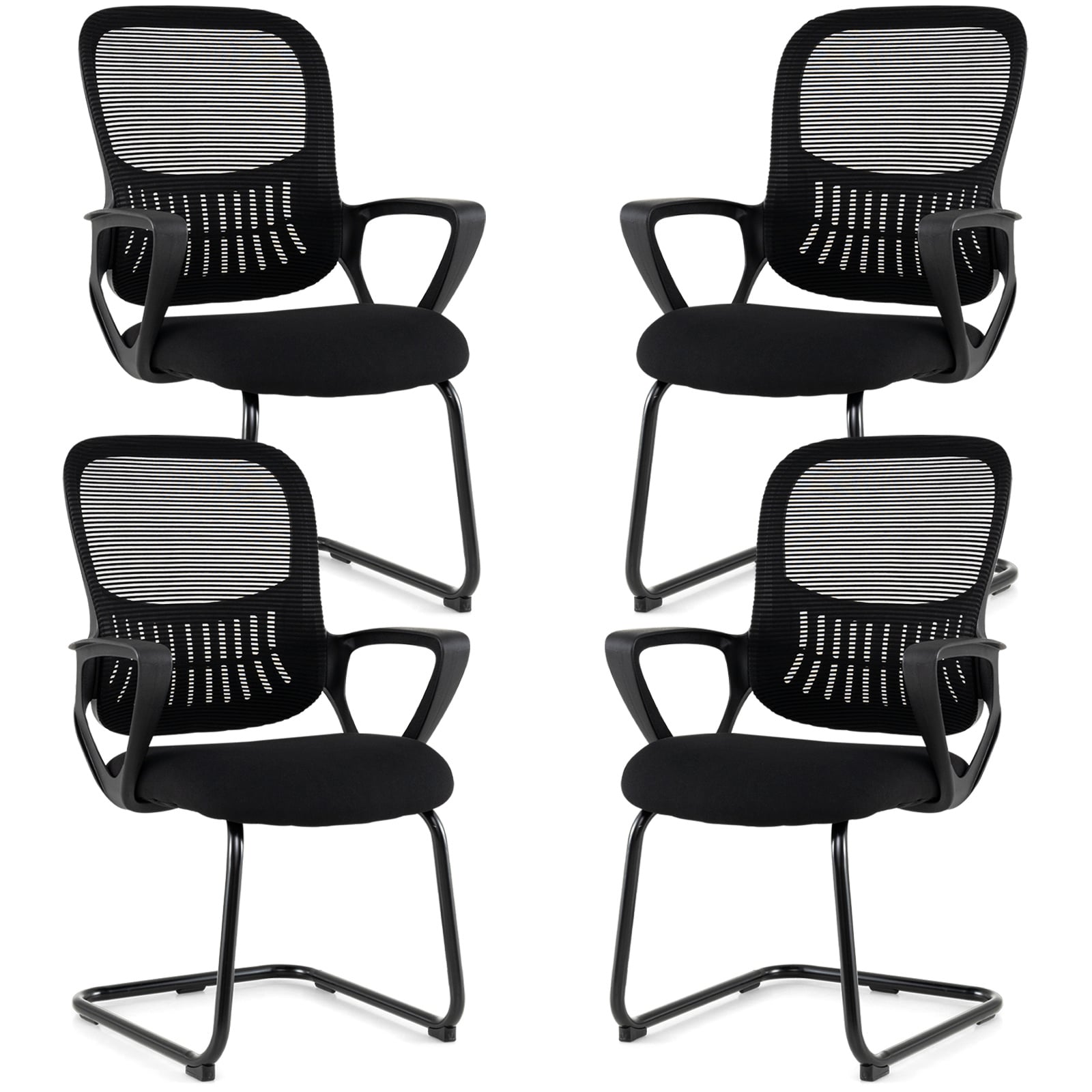 Reception Chairs Set of 4 with Breathable Mesh Back Storage-Black