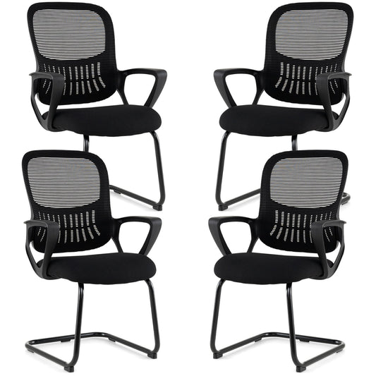 Reception Chairs Set of 4 with Breathable Mesh Back Storage-Black
