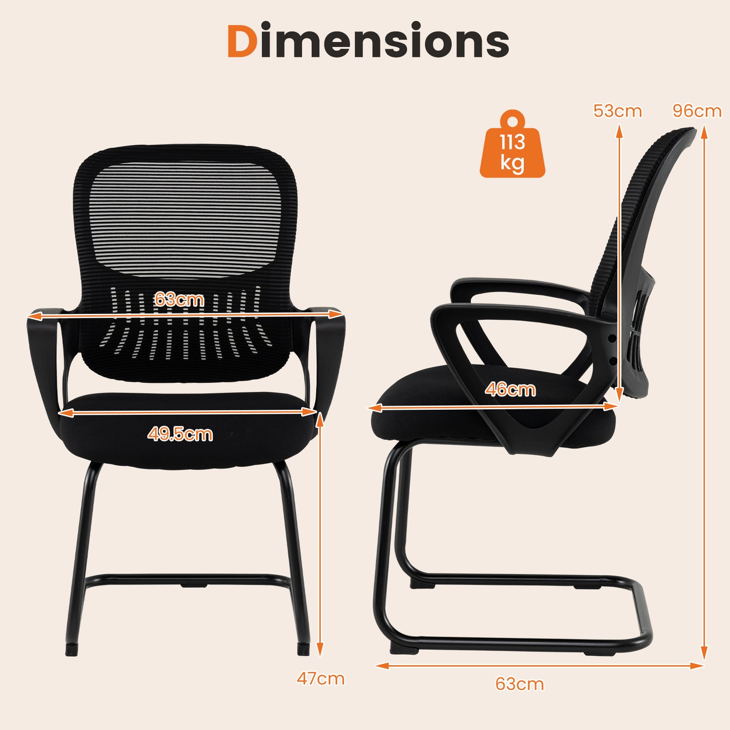 Reception Chairs Set of 4 with Breathable Mesh Back Storage-Black