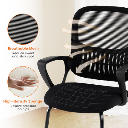 Reception Chairs Set of 4 with Breathable Mesh Back Storage-Black