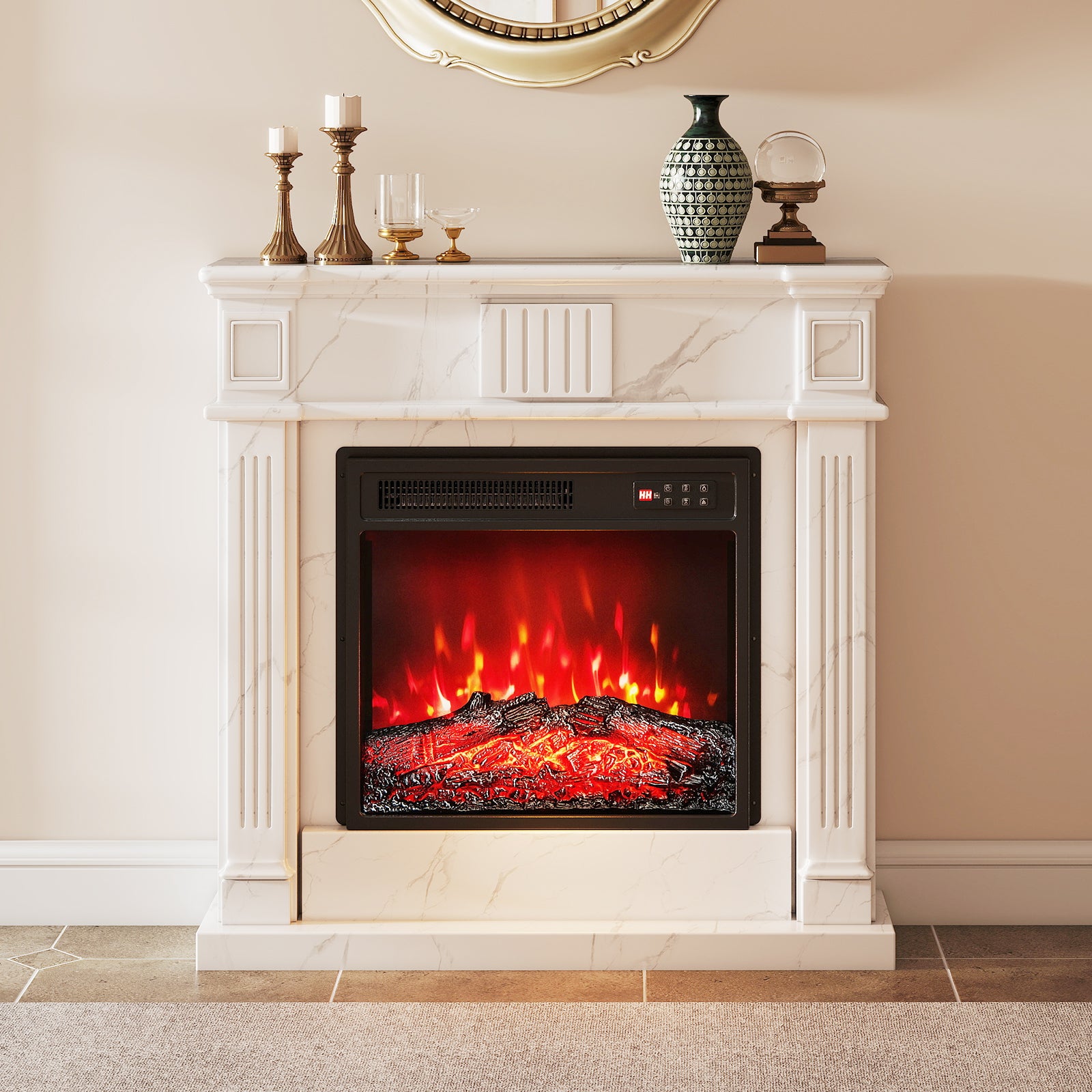 18 Inches Recessed Fireplace Heater with Remote Control and Adjustable Flame Colors