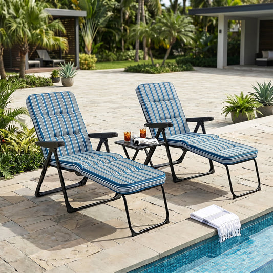 Reclining Relaxer Chair with Thick Padded Cushion for Patio-Blue