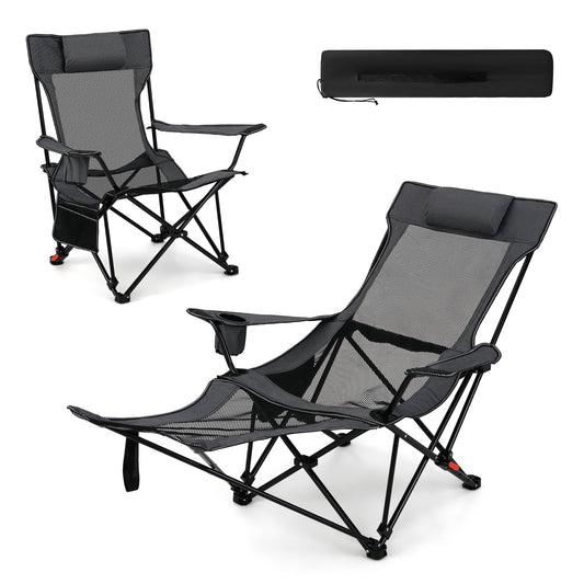 Reclining Camping Chair with Removable Footrest for Hiking Fishing-Grey