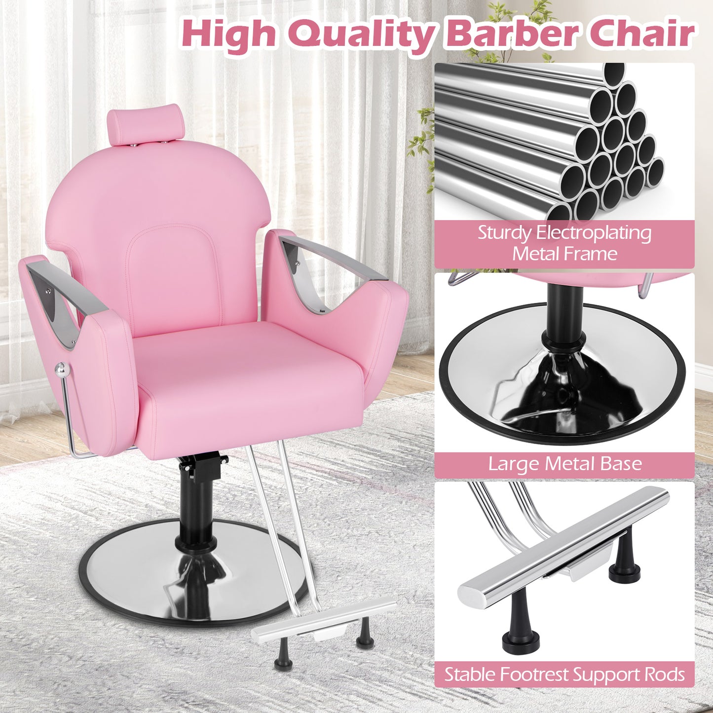 Reclining Salon Chair for Hair Stylist-Pink