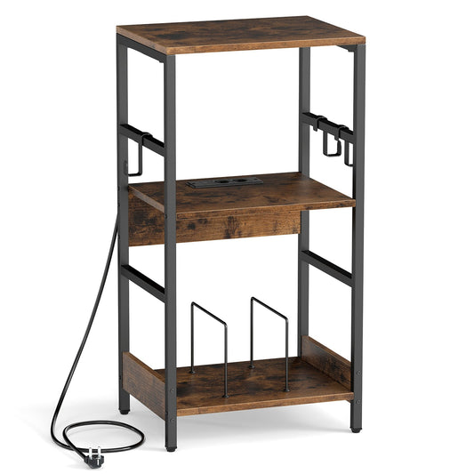 Record Player Stand with Charging Station and Vinyl Storage Holder for Living Room-Brown