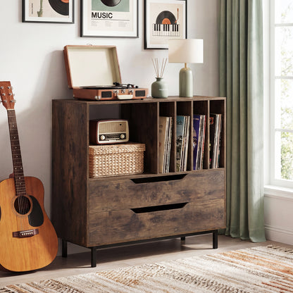 Record Player Stand Mid Century Turntable Stand with Open Compartment-Brown
