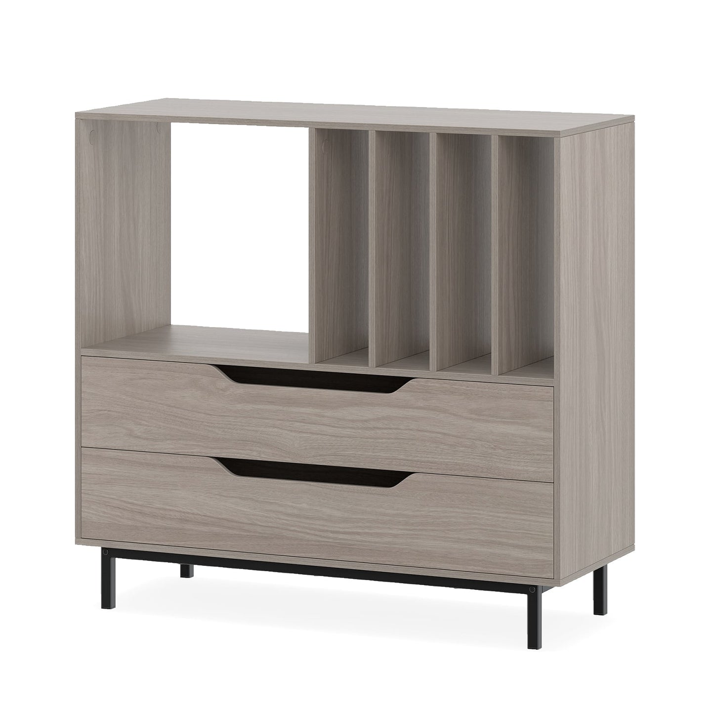 Record Player Stand Mid Century Turntable Stand with Open Compartment-Grey