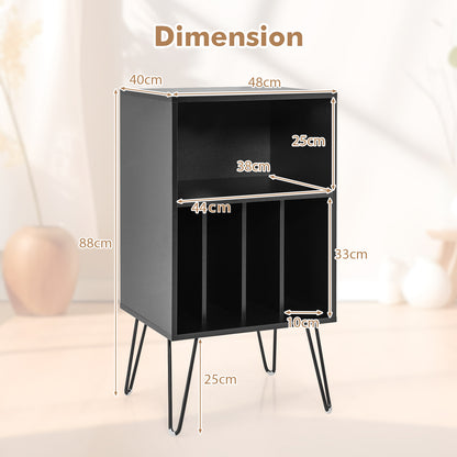 Record Player Stand 3-Tier Turntable Stand with Charging Station Vinyl Record Storage Table-Black