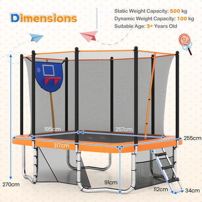 Rectangle Outdoor Trampoline 317 x 255 cm Backyard Trampoline-Orange
