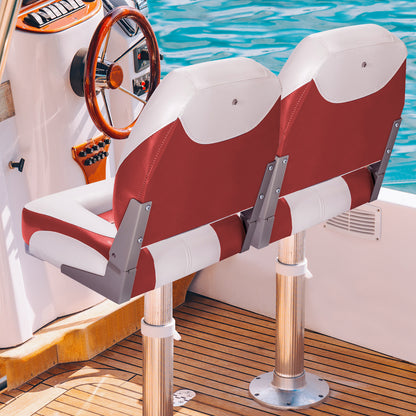 2 Pieces Folding Low-Back Boat Chair Set with Long Fixation Strap-Red