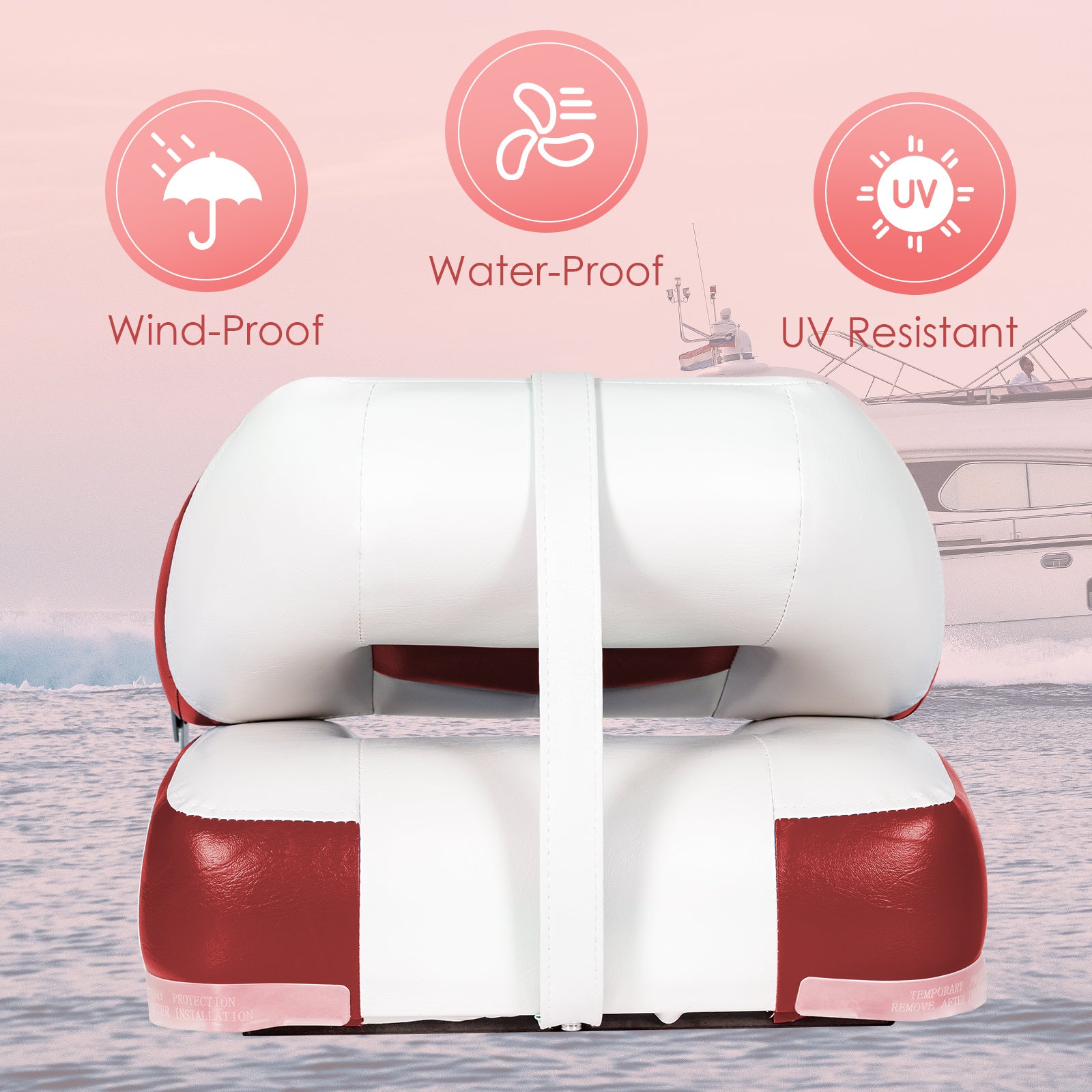 2 Pieces Folding Low-Back Boat Chair Set with Long Fixation Strap-Red