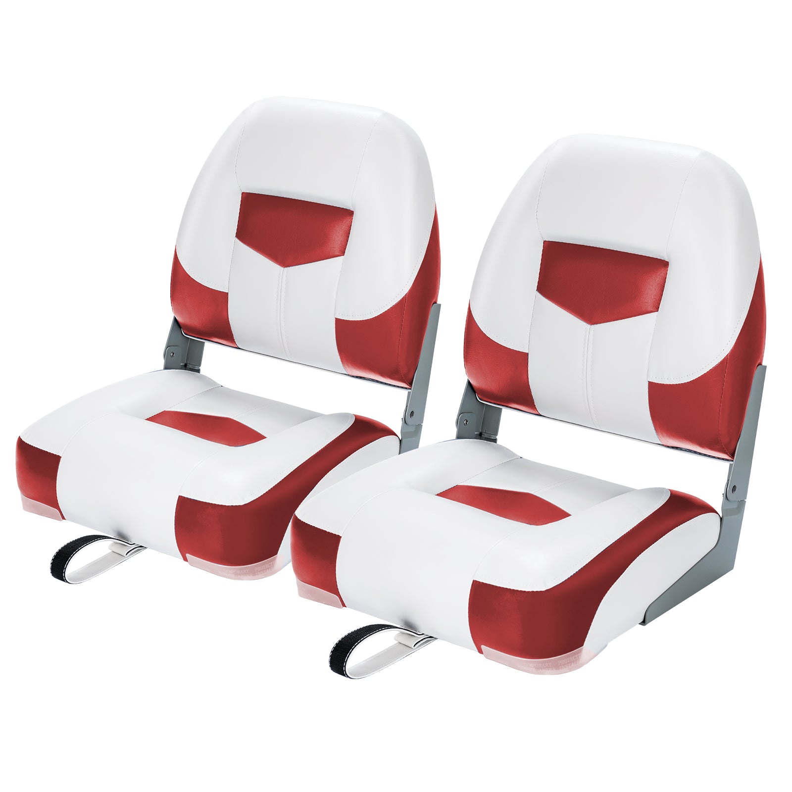 2 Pieces Folding Low-Back Boat Chair Set with Long Fixation Strap-Red