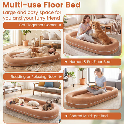 Removable Detachable Human Dog Bed for Adults and Large Dogs with Matching Plush Blanket-Brown