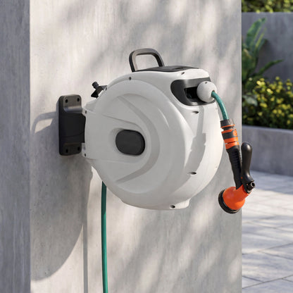 Retractable Garden Hose Reel 1.5 cm x 15 m Heavy Duty Wall Mount Hose Reel-White
