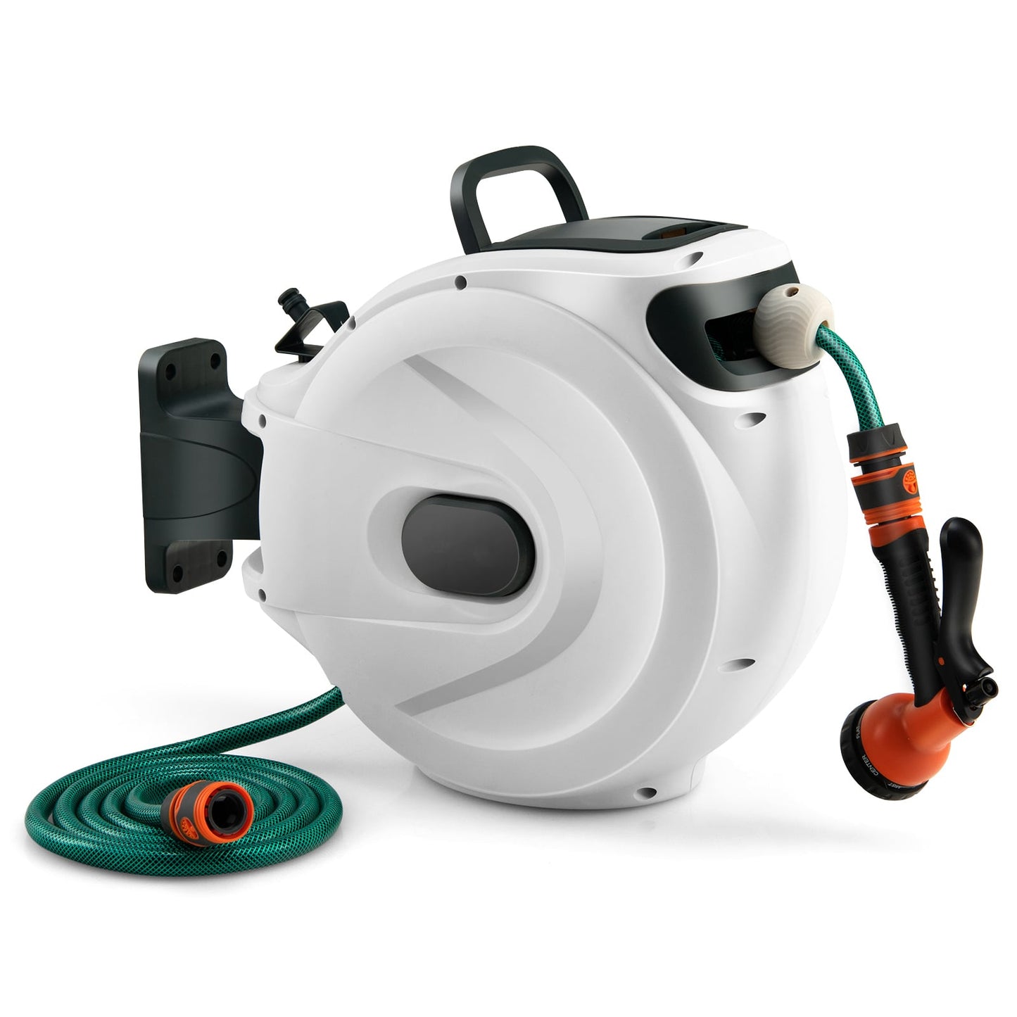 Retractable Garden Hose Reel 1.5 cm x 15 m Heavy Duty Wall Mount Hose Reel-White