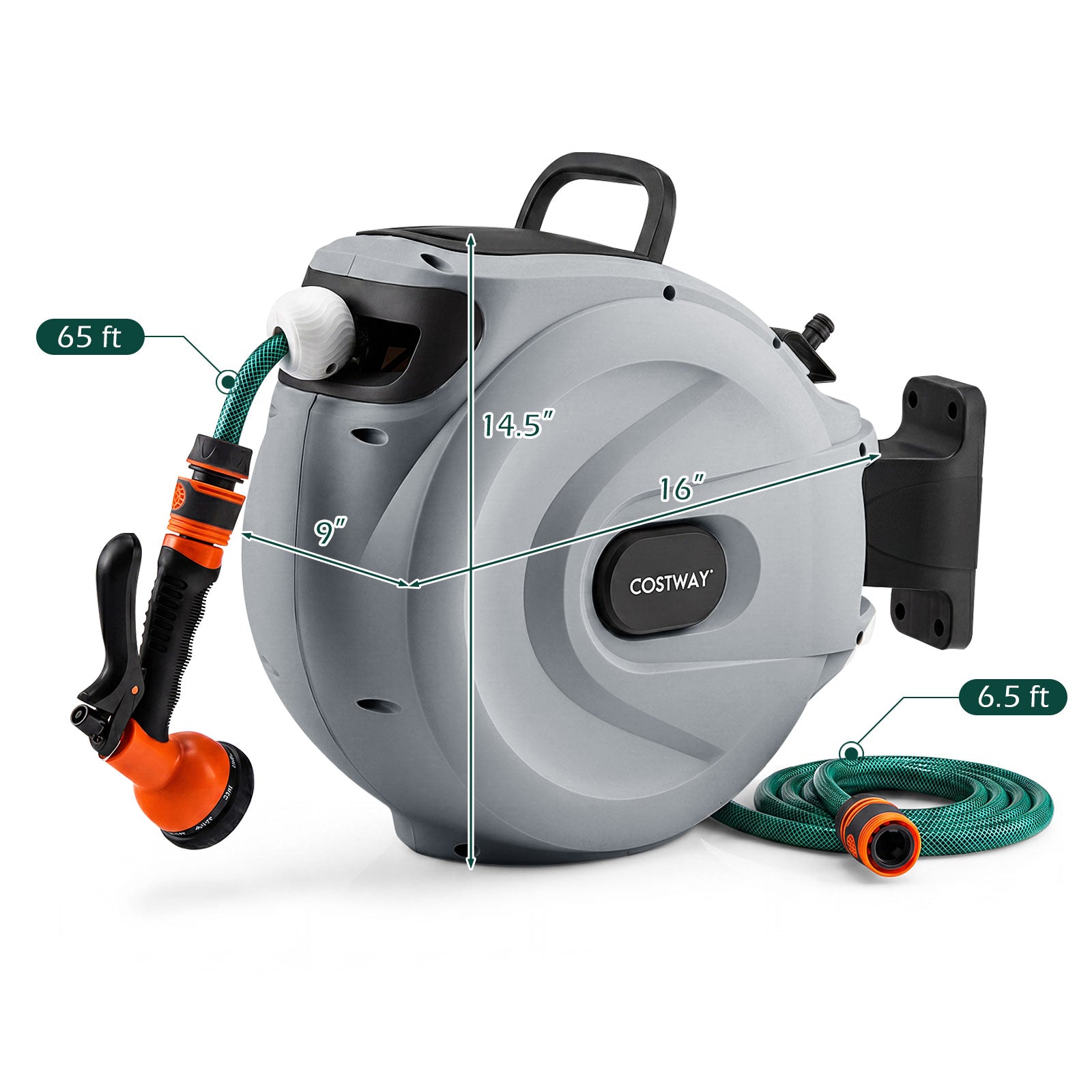 Retractable Garden Hose Reel 1.5 cm x 20 m Heavy Duty Wall Mount Hose Reel-Grey