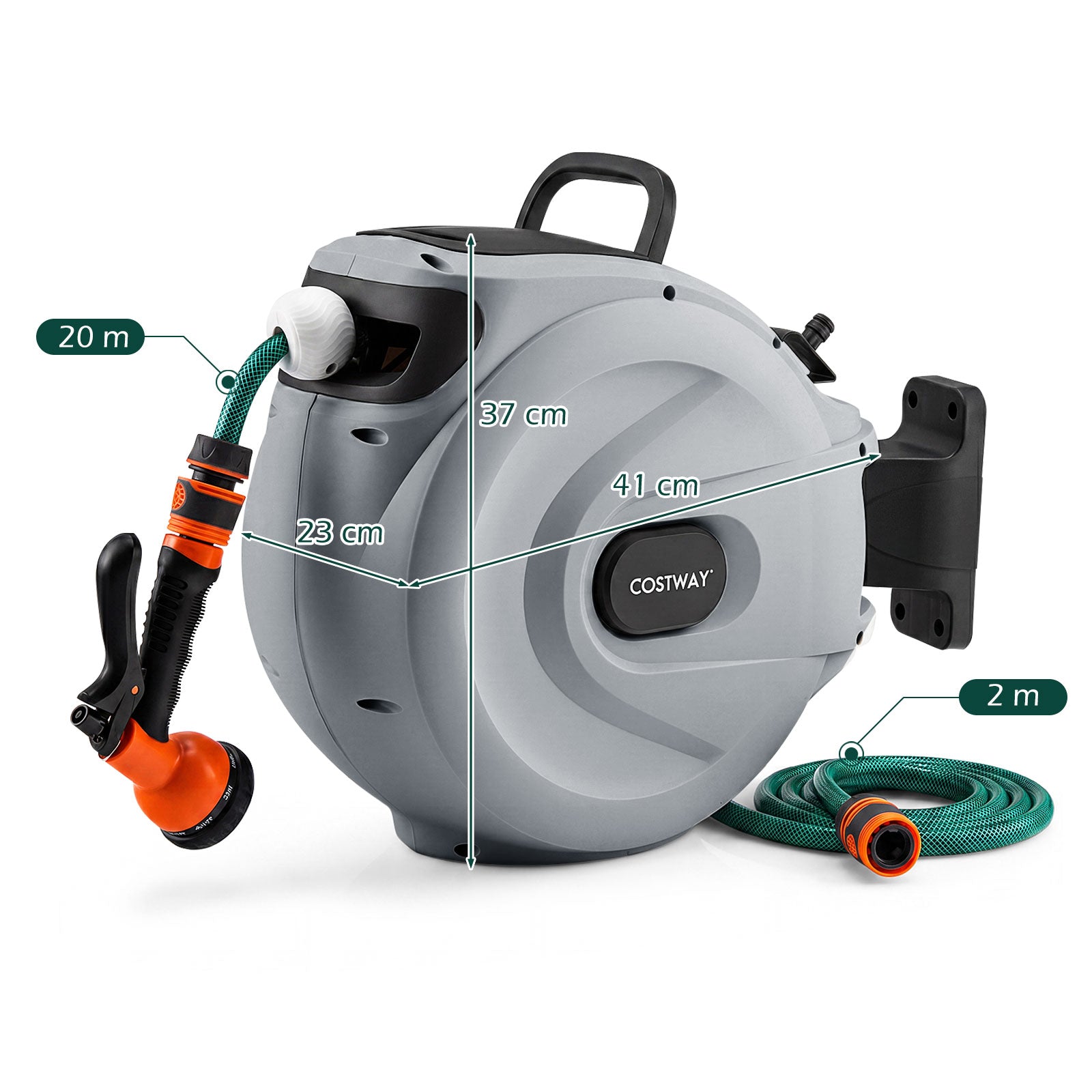 Retractable Garden Hose Reel 1.5 cm x 20 m Heavy Duty Wall Mount Hose Reel-Grey