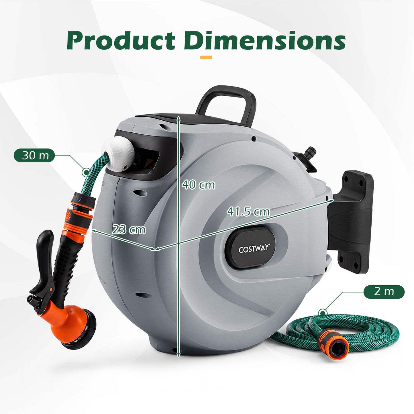 Retractable Garden Hose Reel 1.5 cm x 30 m Heavy Duty Wall Mount Hose Reel-Grey