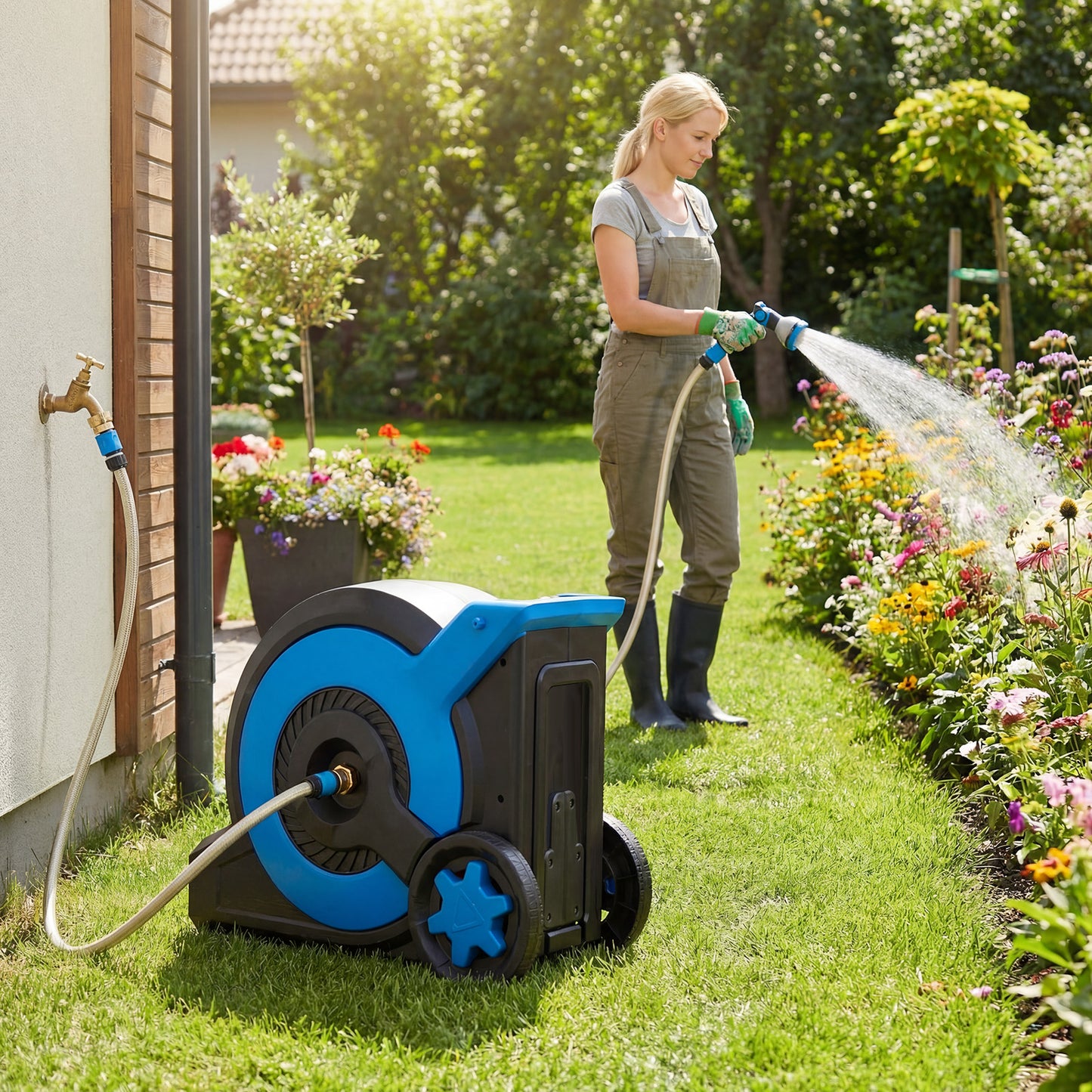 Retractable Garden Hose Reel 16 mm x 130 M Heavy Duty Floor