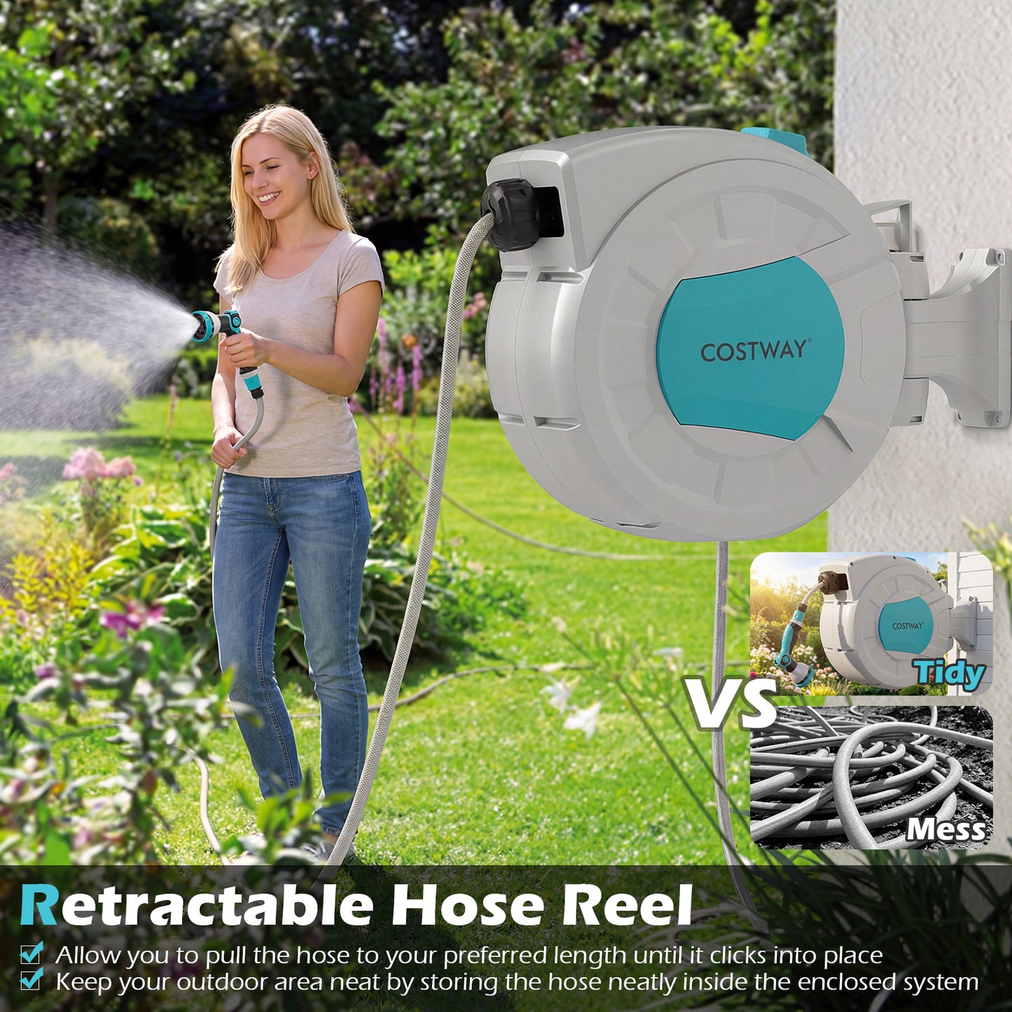 Retractable Garden Hose Reel Heavy Duty Water Hose for Patio
