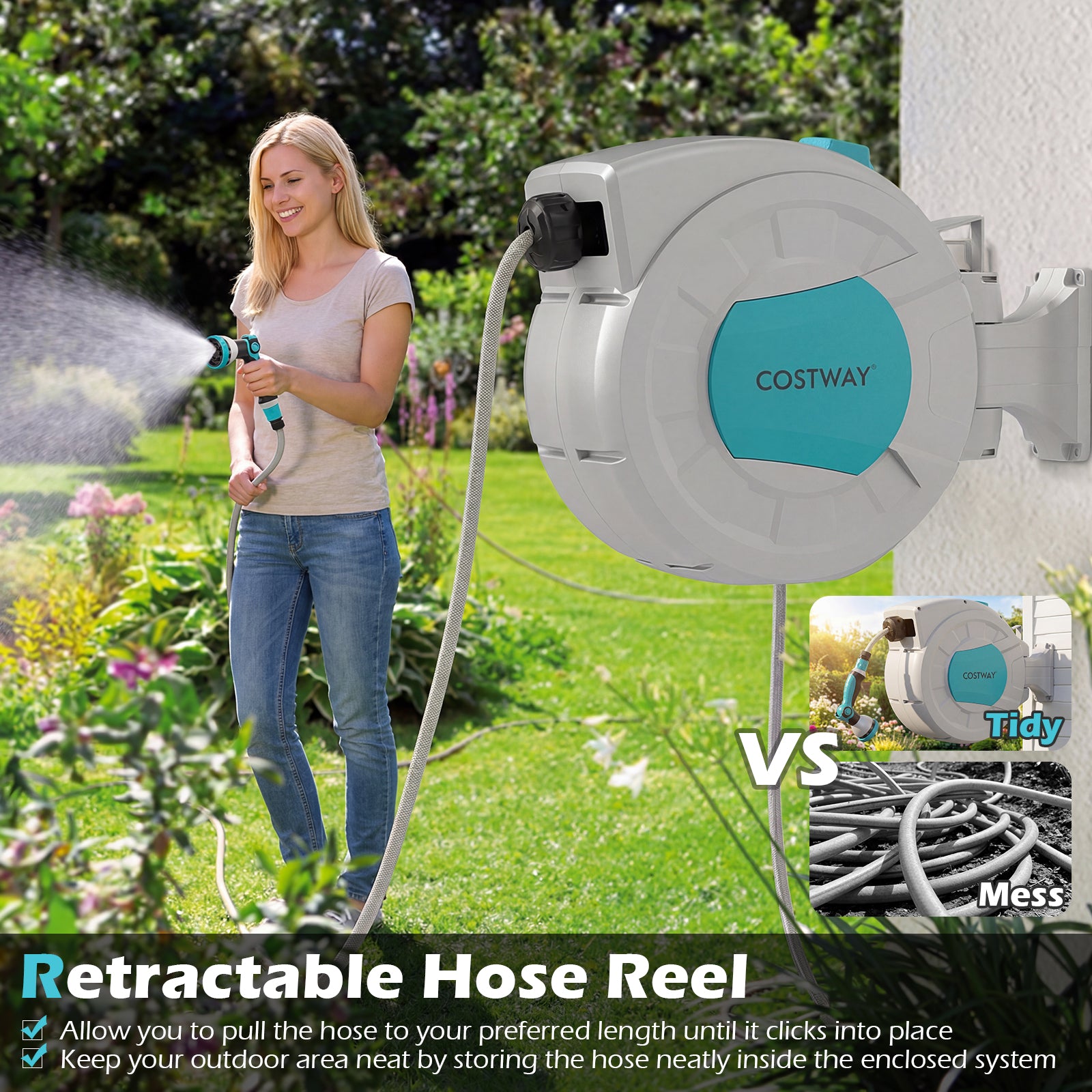 Retractable Garden Hose Reel Heavy Duty Water Hose for Patio