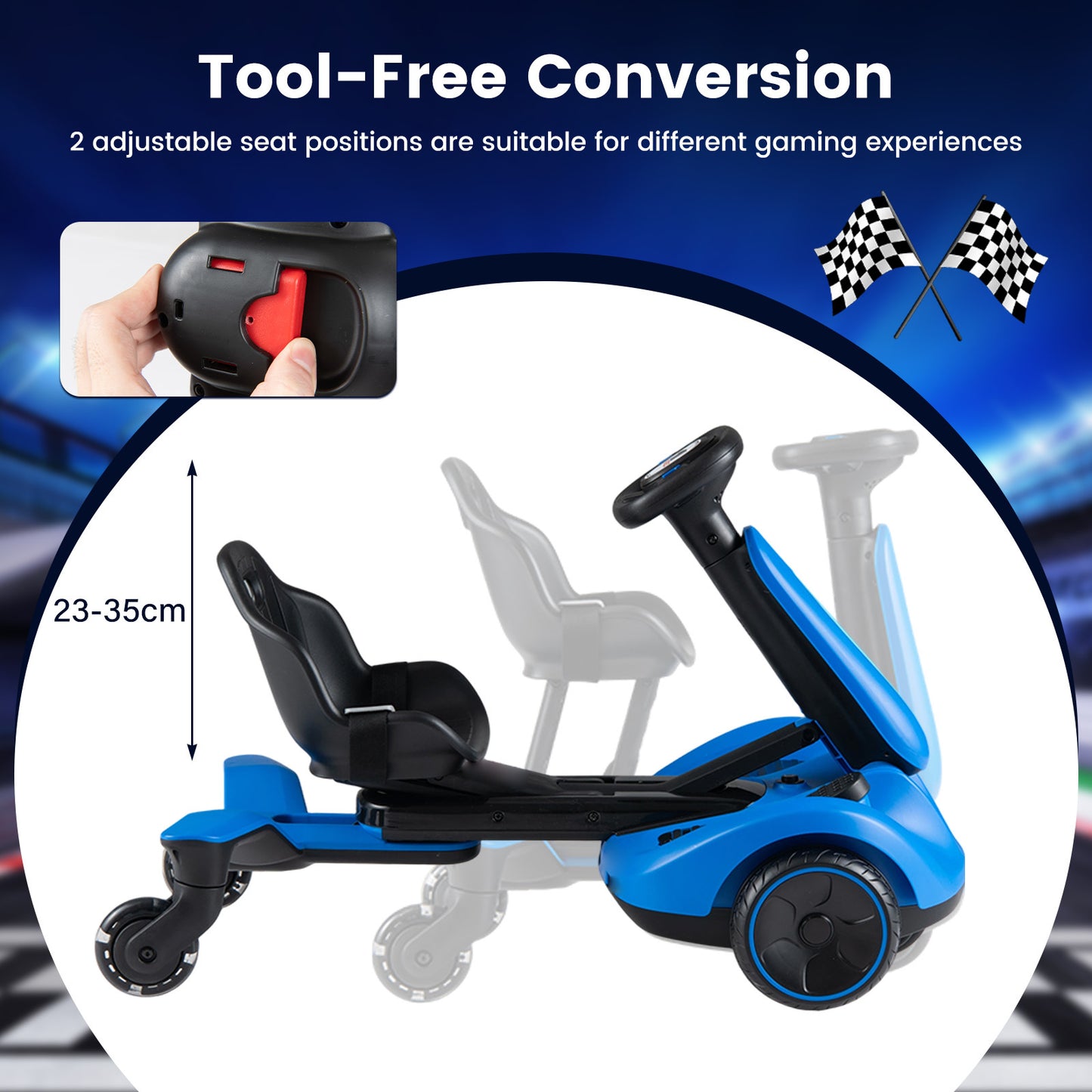 Ride on Drift Car for Kids 2-In-1 Go Kart with Adjustable Seat Sound LED Lights-Blue