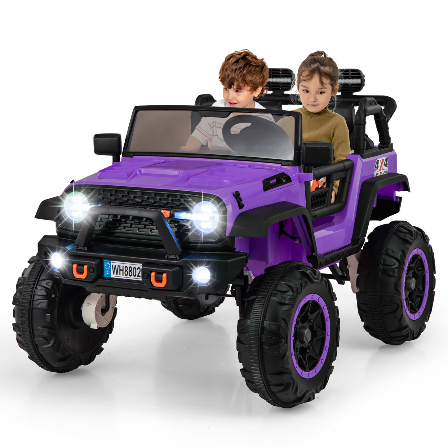 2-Seater Ride On Car with Remote Control and Horn for Boys and Girls-Purple