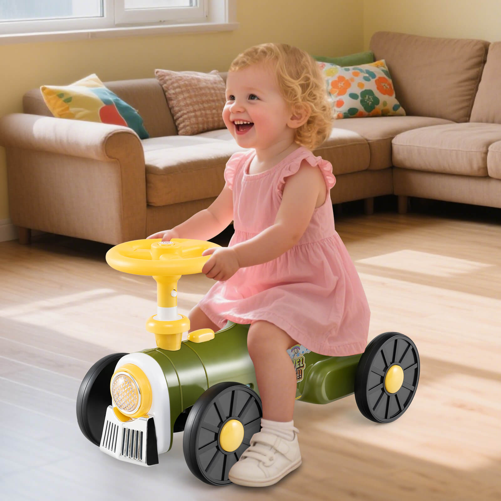 Ride on Push Car Train with Sound Button and Storage Compartment-Green