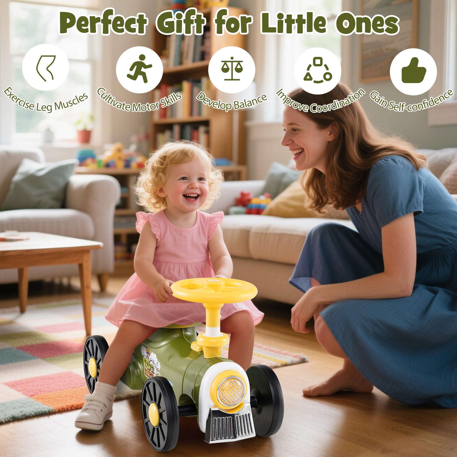 Ride on Push Car Train with Sound Button and Storage Compartment-Green