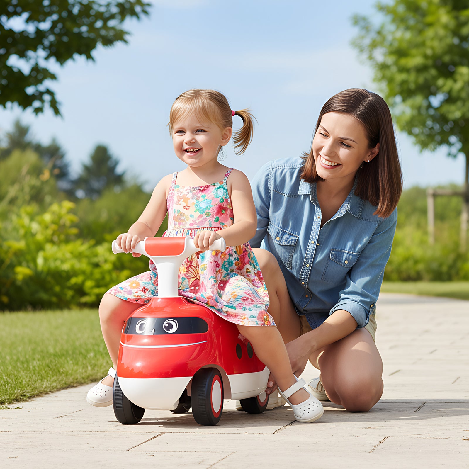Ride on Push Car for Toddlers Sit to Stand Car with Horn and Storage-Red