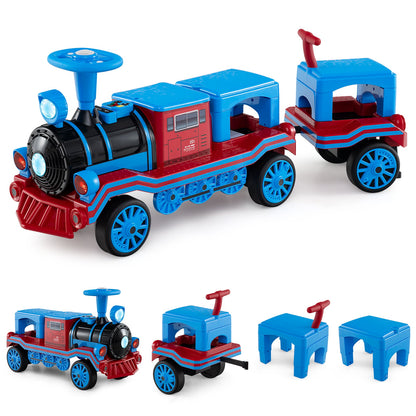 3-Seater 12V Ride on Train Set Trackless with 2 Removable Chairs-Blue