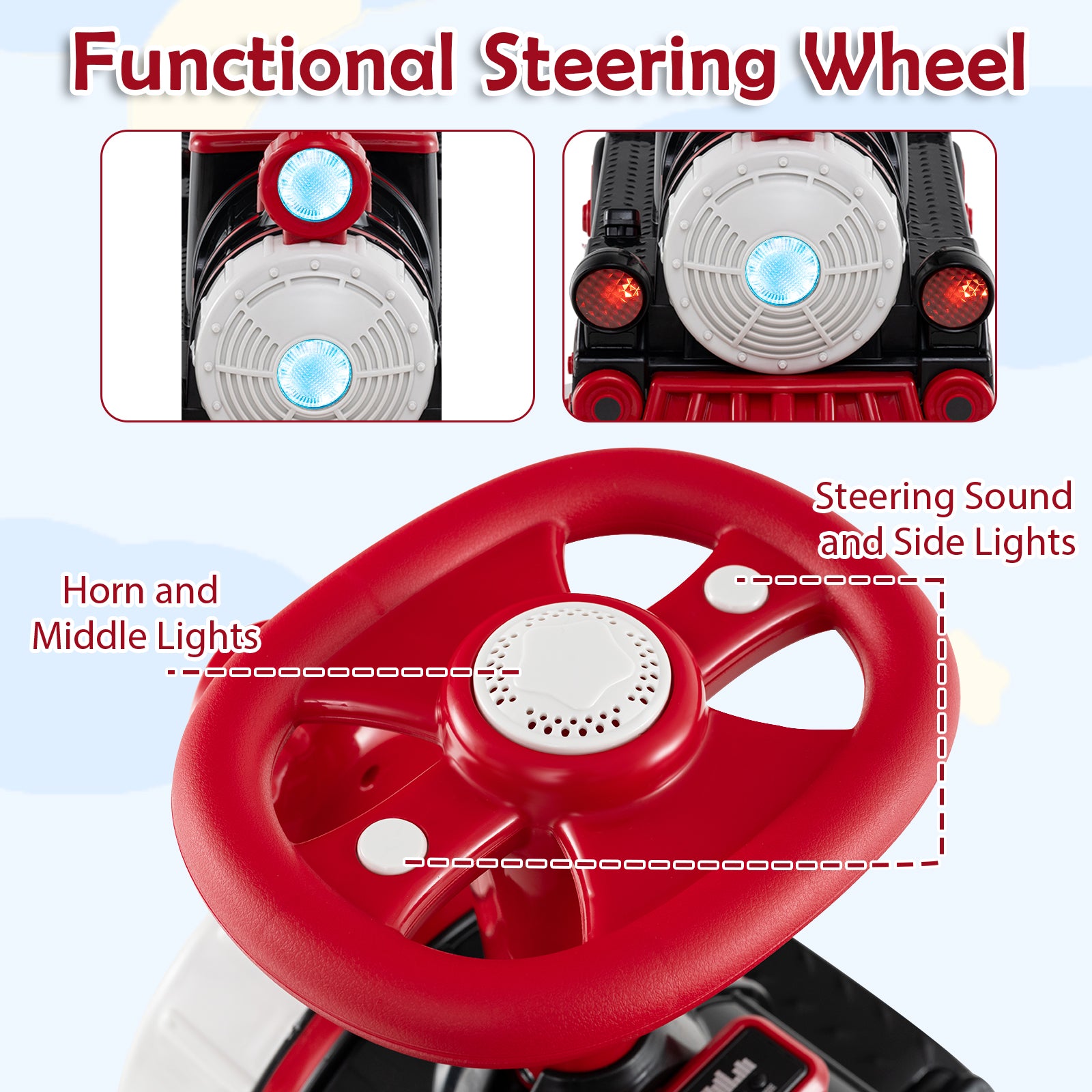 3-Seater 12V Ride on Train Set Trackless with 2 Removable Chairs-Red