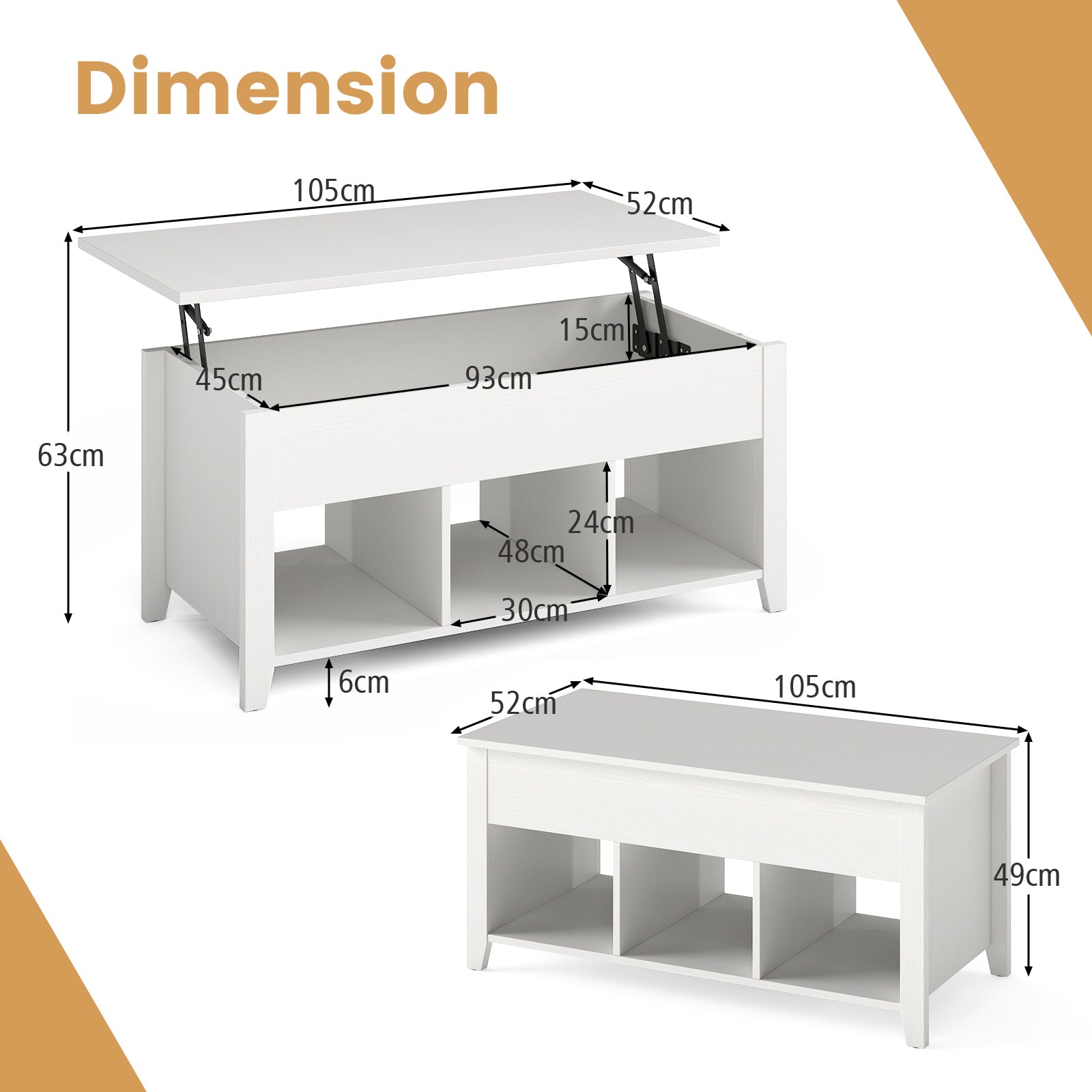 Rising Center Table with Lift Top Hidden Compartment-Off White