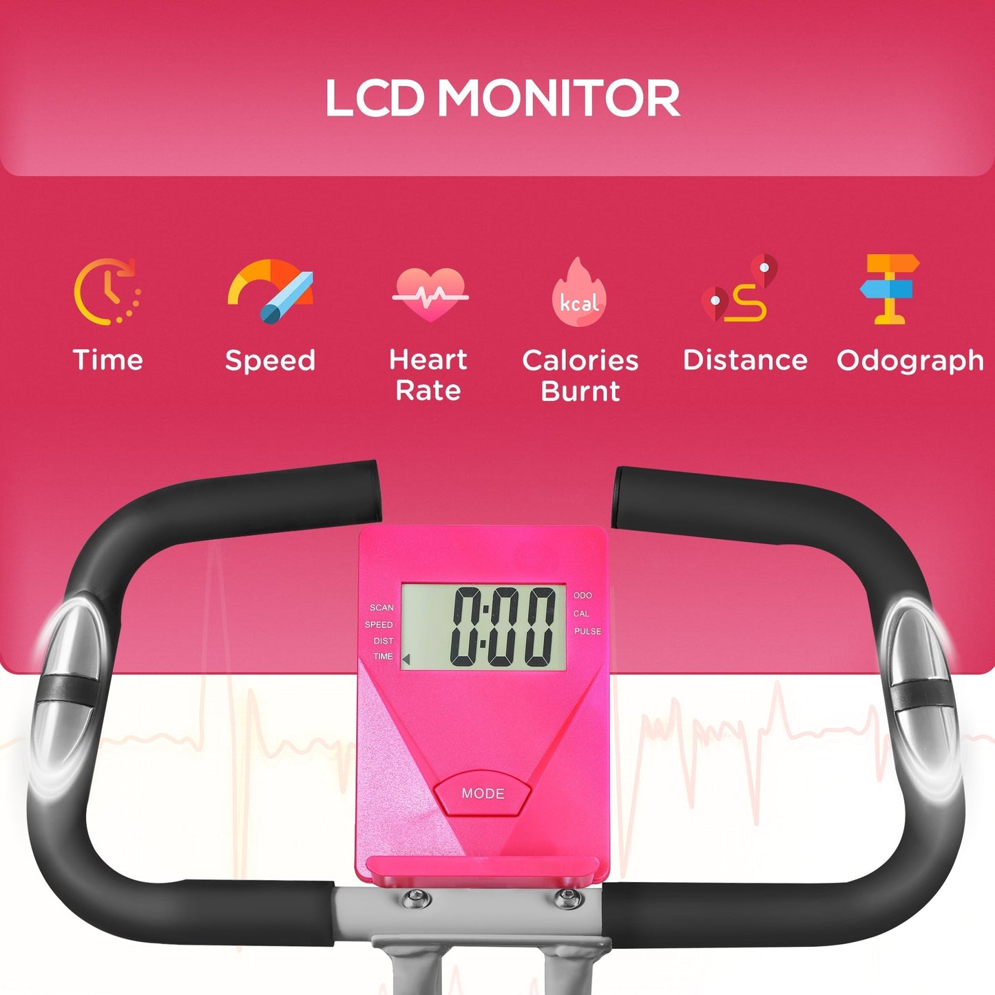 SPORTNOW Folding and Quiet Exercise Bike with 8-Level Magnetic Resistance and Heart Rate Sensor, for Home Gym, Pink and White