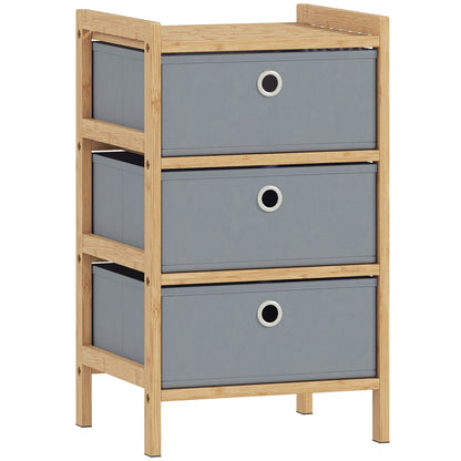 HOMCOM Chest of Drawers, 3 Fabric Drawers Narrow Dresser with Bamboo Frame, Light Grey