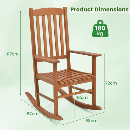 Ergonomic Slatted Patio Rocking Chair for Garden Poolside Courtyard