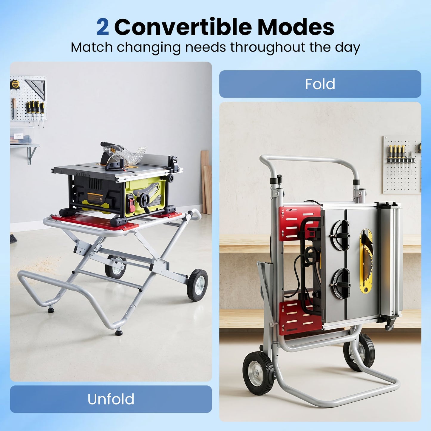 Rolling Foldable Heavy Duty Metal Base with 20cm Rubber Wheels-Red