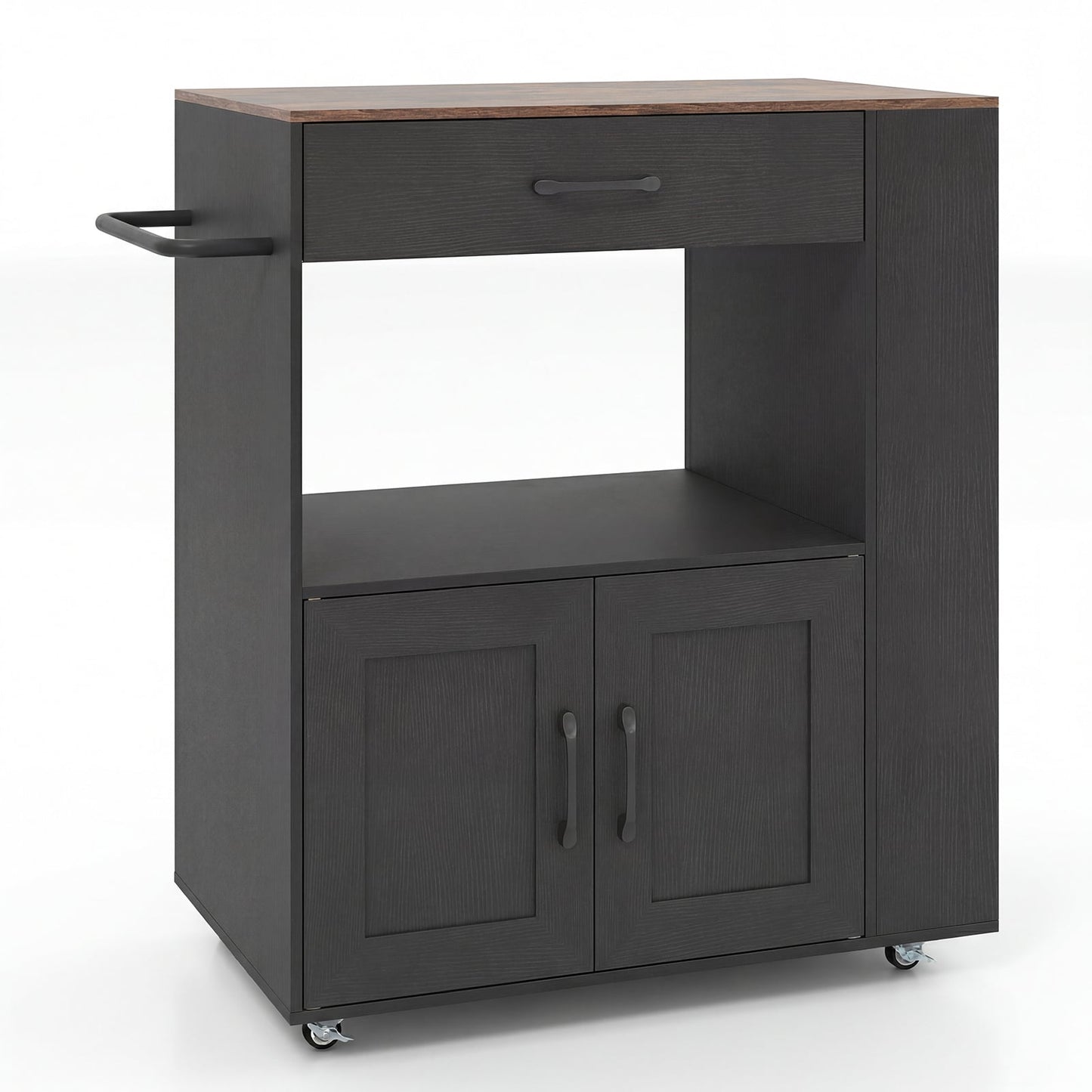 Rolling Kitchen Island with Built-in Charging Station and Lockable Wheels-Black