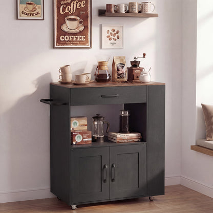 Rolling Kitchen Island with Built-in Charging Station and Lockable Wheels-Black