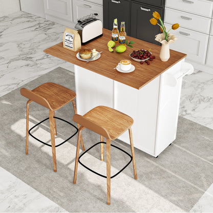 Rolling Kitchen Island with Drop Leaf Kitchen Cart with Tilt Out Trash Can Cabinet-White