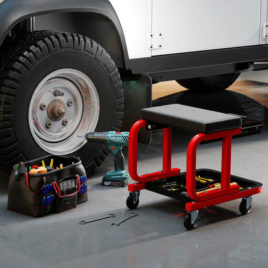 Rolling Creeper Seat with 185 kg Capacity and Universal Casters-Black